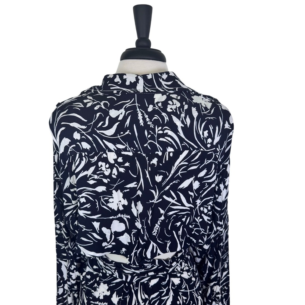 New Proenza Schouler Crepe De Chine Black White Floral Wrap Midi Dress Sz 6 - Picture 13 of 16
